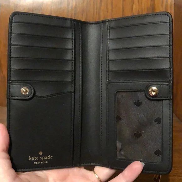 NWT-Kate Spade-Oh Snap-Large Slim Bifold Snap Wallet-Herringbone Floral-$169 - Picture 5 of 8